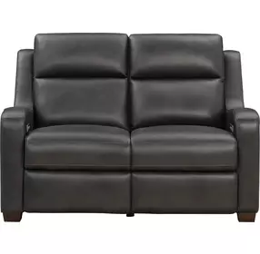 Ayden Elway Dark Gray Leather 60" Power Reclining Loveseat with Power Lumbar and USB Charging