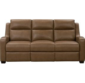 Ayden Hillwood Toffee Leather 84" Power Reclining Sofa with Power Lumbar and USB Charging