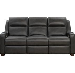 Ayden Elway Dark Gray Leather 84" Power Reclining Sofa with Power Lumbar and USB Charging