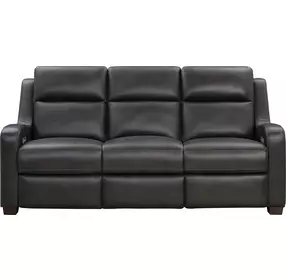 Ayden Elway Dark Gray Leather 84" Power Reclining Sofa with Power Lumbar and USB Charging