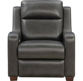 Ayden Elway Dark Gray Leather Power Recliner with Power Lumbar and USB Charging