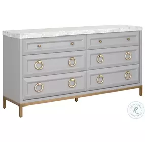 Azure Carrera Dove Gray And White Marble 6 Drawer Double Dresser