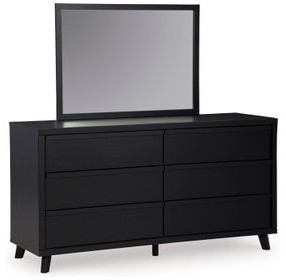 Danziar Black 6 Drawer Dresser and Rectangular Mirror