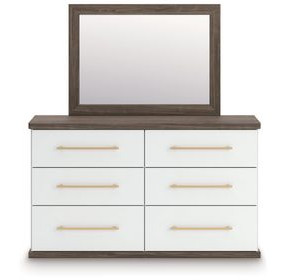 Nendalane White and Brown 6 Drawer Dresser with Rectangular Mirror