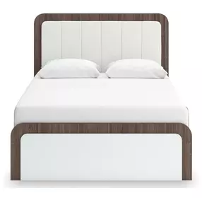 Mazilar White and Brown Queen Upholstered Bed with LED