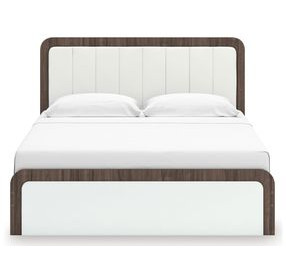 Nendalane White and Brown King Upholstered Bed with LED