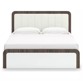 Mazilar White and Brown King Upholstered Bed with LED