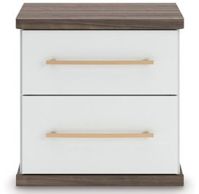 Nendalane Brown and White 2 Drawer Nightstand with USB Charging