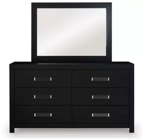 Raechalla Black 6 Drawer Dresser and Rectangular Mirror