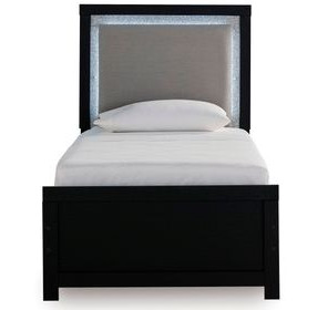 Raechalla Black Twin Upholstered Panel Bed with LED