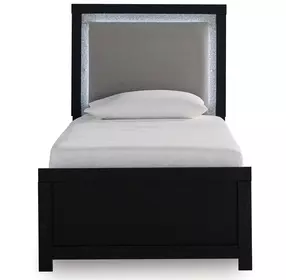 Raechalla Black Twin Upholstered Panel Bed with LED
