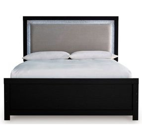 Raechalla Black Full Upholstered Panel Bed with LED