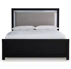 Raechalla Black Full Upholstered Panel Bed with LED