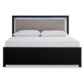 Raechalla Black King Upholstered Panel Bed with LED