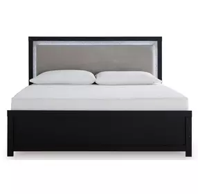 Raechalla Black King Upholstered Panel Bed with LED
