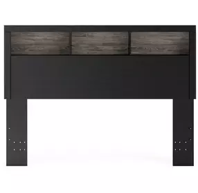 Jonnifer Warm Gray and Matte Black Queen Bookcase Headboard with LED