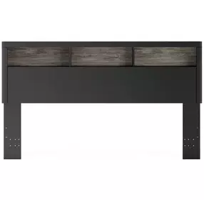 Jonnifer Warm Gray and Matte Black King Bookcase Headboard with LED