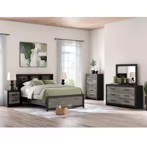 Jonnifer Black and Gray Panel Bookcase Bedroom Set
