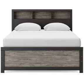 Jonnifer Black and Gray Queen Panel Bookcase Bed