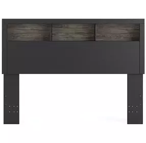 Jonnifer Warm Gray and Matte Black Queen Bookcase Headboard