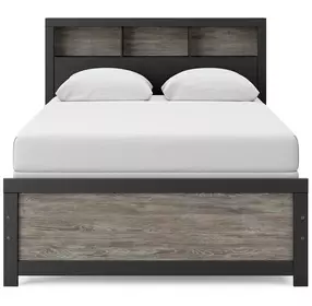 Jonnifer Black and Gray Full Panel Bookcase Bed