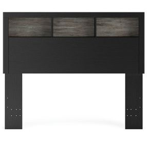 Ryderton Warm Gray and Matte Black Full Bookcase Headboard