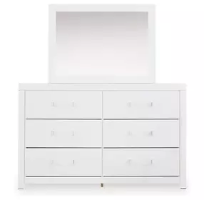 Raechalla White 6 Drawer Dresser and Rectangular Mirror