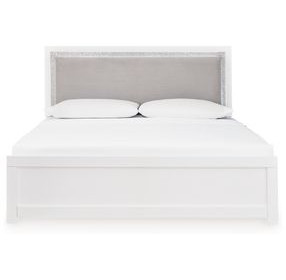 Raechalla White King Upholstered Panel Bed with LED
