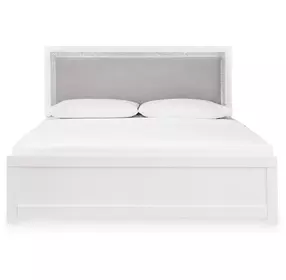 Raechalla White King Upholstered Panel Bed with LED