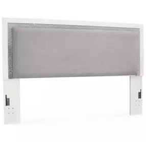 Raechalla White and Gray King Upholstered Panel Headboard and LED