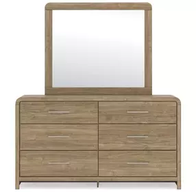 Dovander Warm Brown 6 Drawer Dresser and Rectangular Mirror