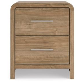 Dayella Warm Natural Brown 2 Drawer Nightstand with USB Charging