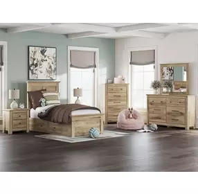 Fenderport Tan Youth Panel Bedroom Set with 2 Side Drawer Storage