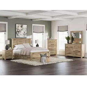 Fenderport Tan Panel Bedroom Set with 4 Side Drawer Storage