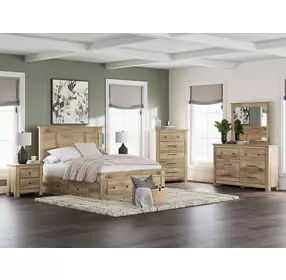 Fenderport Tan Panel Bedroom Set with Storage Footboard and 2 Side Drawer