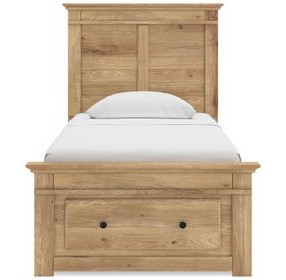 Allihauser Tan Twin Panel Bed with Storage Footboard and 4 Side Drawer