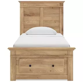 Fenderport Tan Twin Panel Bed with Storage Footboard and 4 Side Drawer
