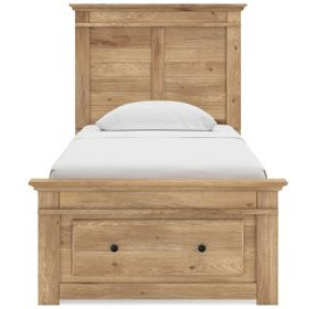 Allihauser Tan Twin Panel Bed with Storage Footboard and 2 Side Drawer