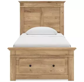 Fenderport Tan Twin Panel Bed with Storage Footboard and 2 Side Drawer