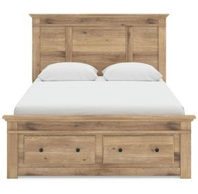 Fenderport Tan Queen Panel Bed with Storage Footboard and 4 Side Drawer