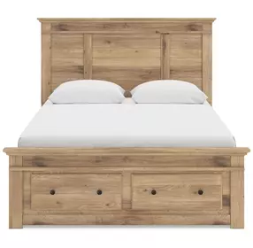Fenderport Tan Queen Panel Bed with Storage Footboard and 4 Side Drawer