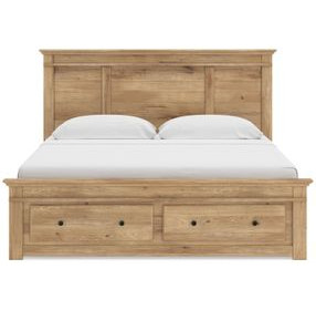 Allihauser Tan King Panel Bed with 4 Side Drawer Storage