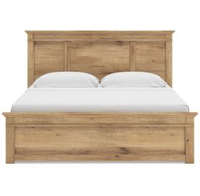 Fenderport Tan King Panel Bed with Storage Footboard and 4 Side Drawer
