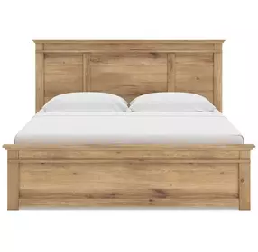 Fenderport Tan King Panel Bed with Storage Footboard and 4 Side Drawer