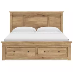 Fenderport Tan King Panel Bed with Storage Footboard and 2 Side Drawer