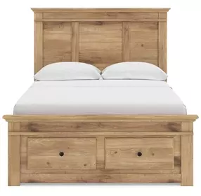 Fenderport Tan Full Panel Bed with Storage Footboard and 4 Side Drawer