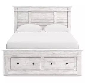 Allihauser Whitewash King Panel Bed with Storage Footboard and 4 Side Drawer