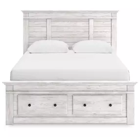 Allihauser Whitewash King Panel Bed with Storage Footboard and 2 Side Drawer