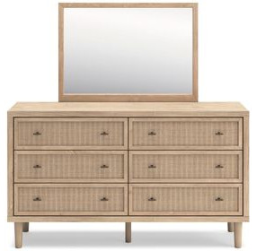 Cielden Brown and Beige 6 Drawer Dresser with Rectangular Mirror