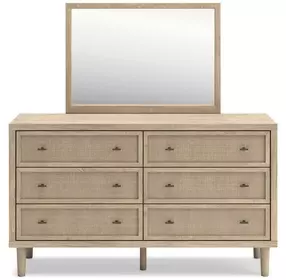Cielden Brown and Beige 6 Drawer Dresser with Rectangular Mirror